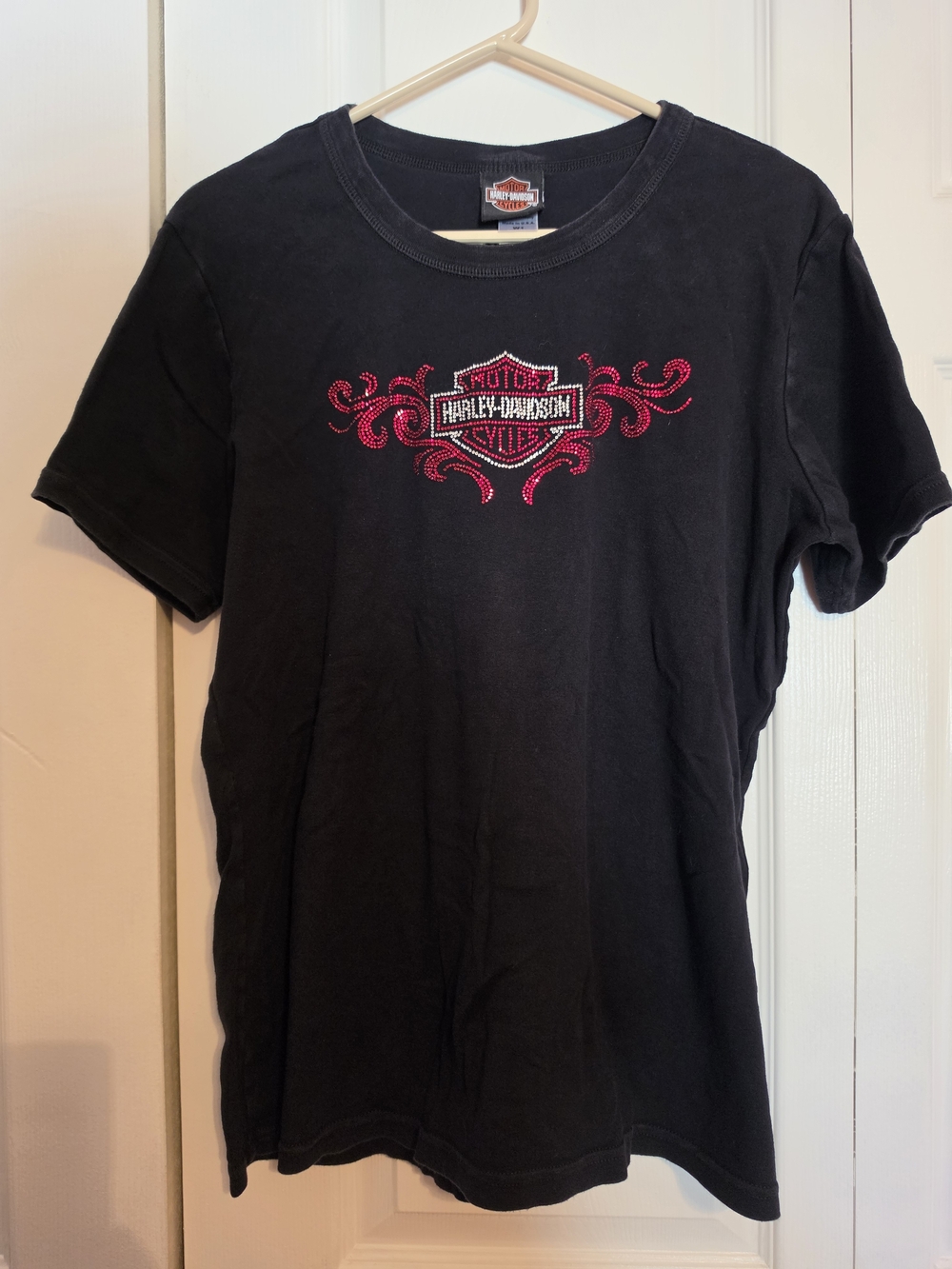 Harley-Davidson Black Tee with Red Studded Logo and Scroll